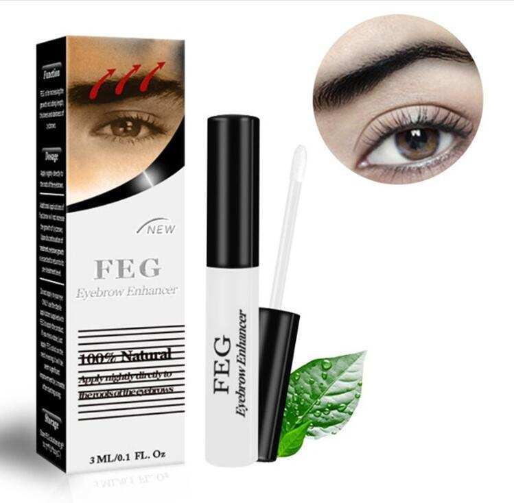 FEG Eyelash Enhancer for natural, effective lash and brow growth, 30ml size, shown with applicator and packaging.