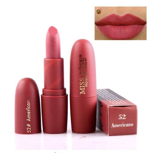 Matte red moisturizing lipstick with packaging and lip color swatch - Vividbella