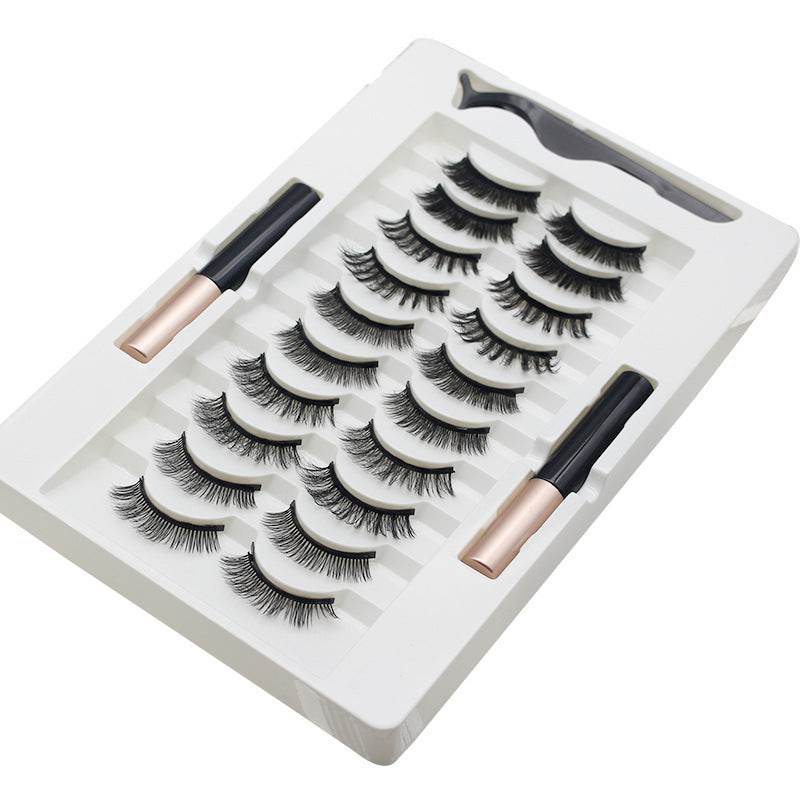 Magnetic eyelash and eyeliner set with tweezers, 10 pairs included.