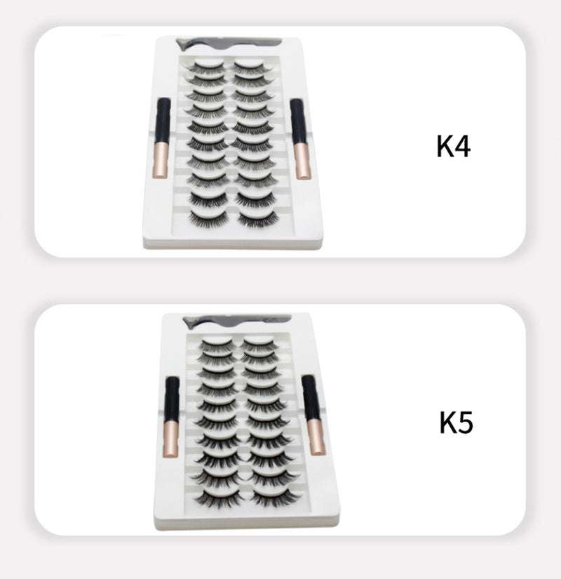 Magnetic eyelash liquid eyeliner set with 10 pairs of lashes and tools.