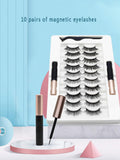 Magnetic eyelash liquid eyeliner set with 10 pairs of lashes and applicator.