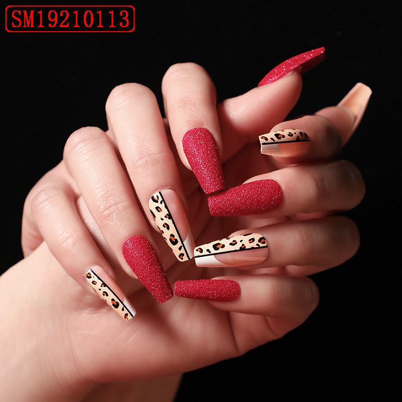 Red Jump Color Leopard Print Ballet False Nails - vividbella