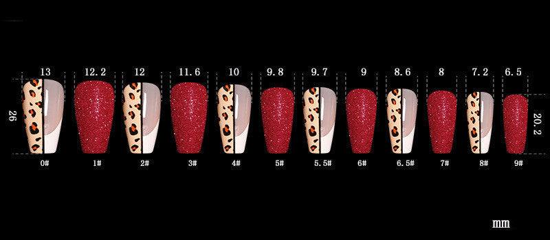 Red Jump Color Leopard Print Ballet False Nails - vividbella