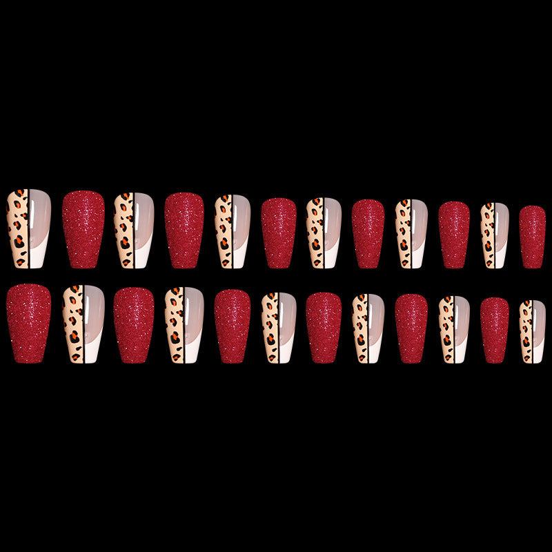 Red Jump Color Leopard Print Ballet False Nails - vividbella