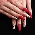 Red Jump Color Leopard Print Ballet False Nails - vividbella