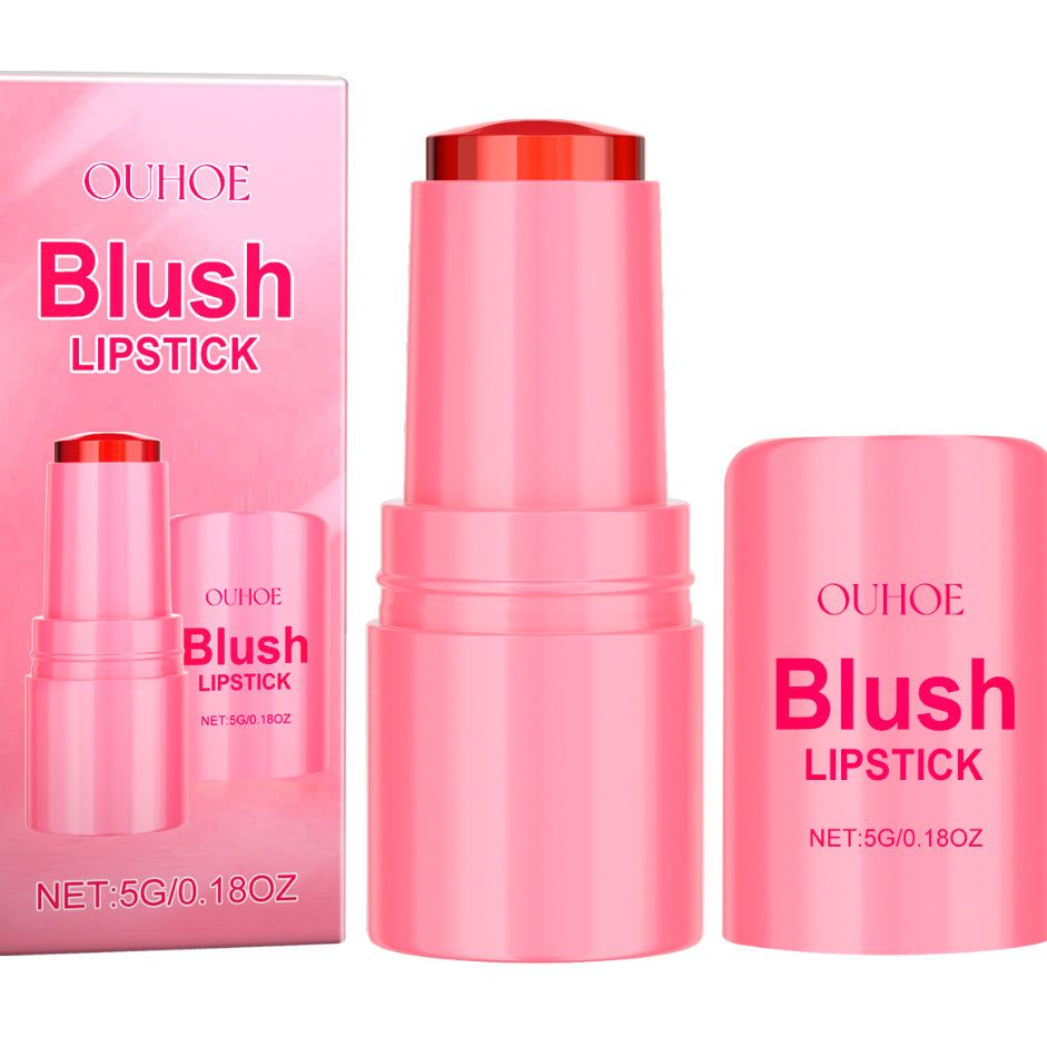 Blush Lipstick with nourishing ingredients and sleek pink packaging.