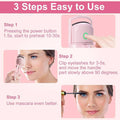 Portable electric heated eyelash curler with easy 3-step use instructions.