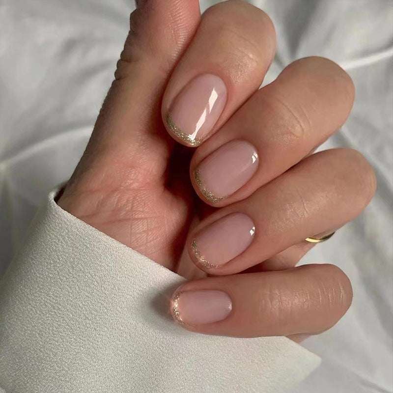 Mid-Length Press On False Nails Gradient Easy Wear Franch Reusable Natural - vividbella