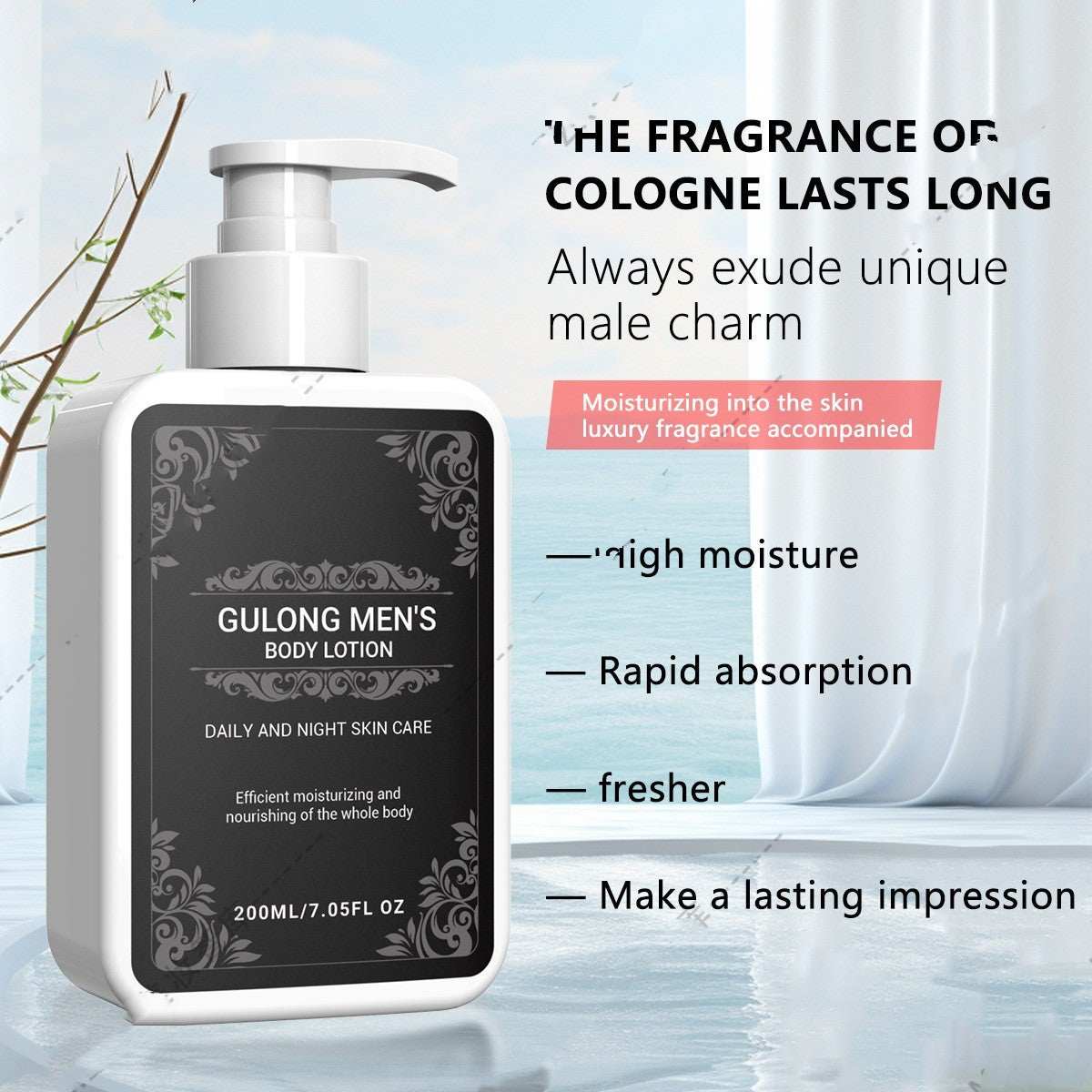 Men's body lotion for dry skin rejuvenation, 200ml, with moisturizing and quick absorption features.