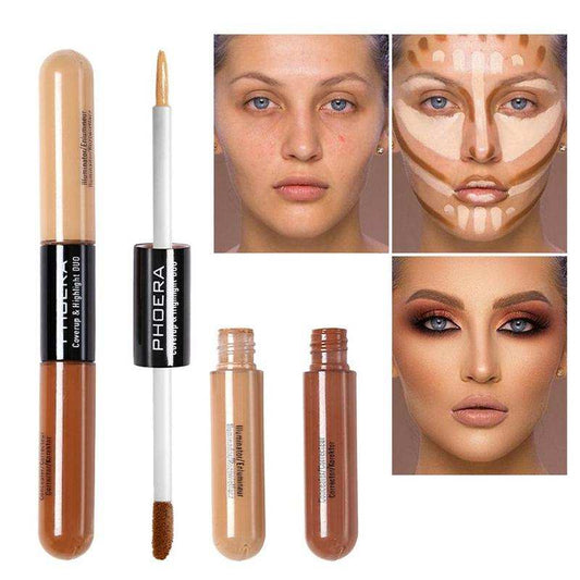 Double-Head Liquid Contour-Concealer for flawless complexion in various shades.