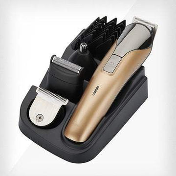 Multi-functional electric clippers NK 1712 with accessories on charging base.