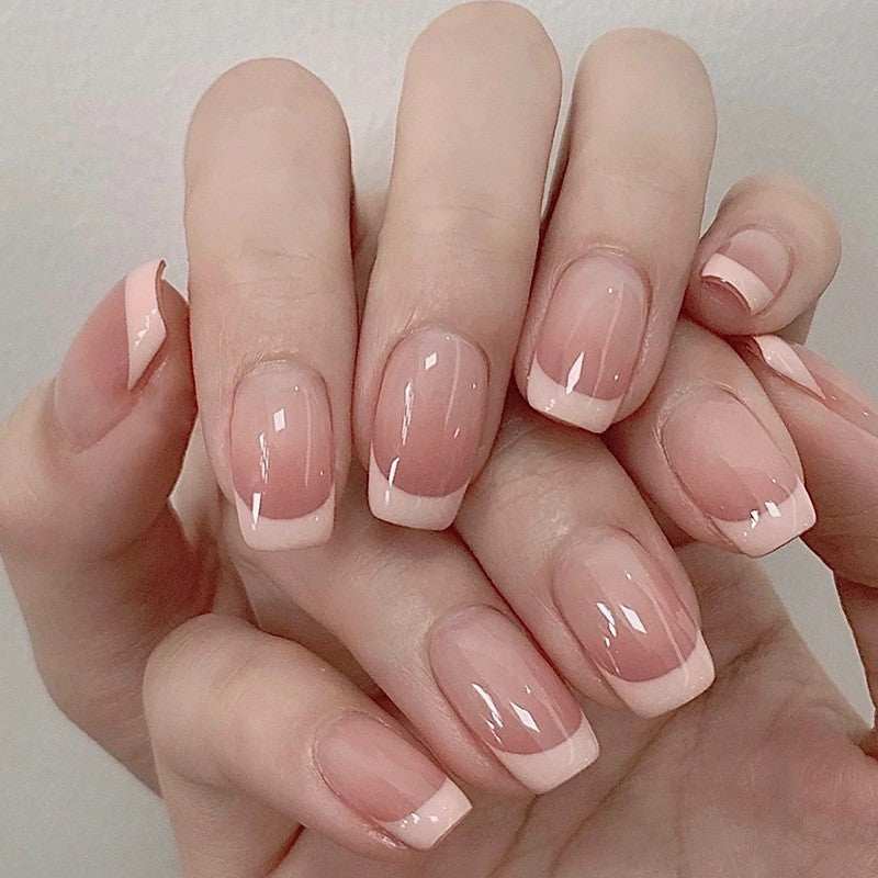 Oblique French Simple Wearing Manicure Finished Fake Nails - vividbella