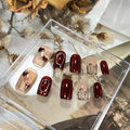 Hot Red Cat's Eye Bride's Wedding Pure Hand-worn Nails - vividbella