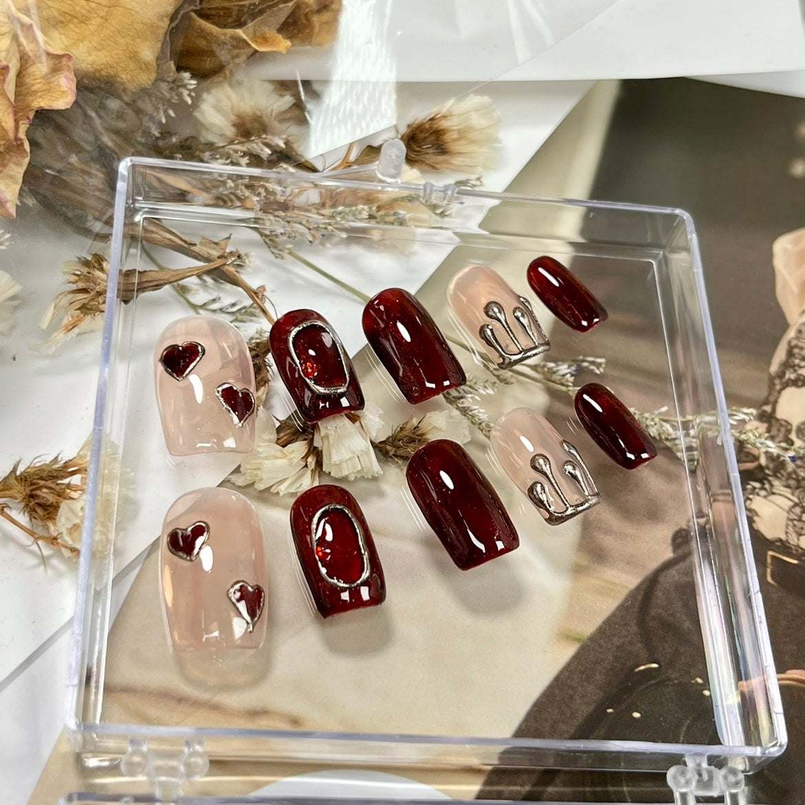 Hot Red Cat's Eye Bride's Wedding Pure Hand-worn Nails - vividbella