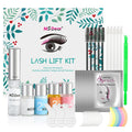 Eyelash lifting set with bottles, brushes, and curlers for month-long curl.