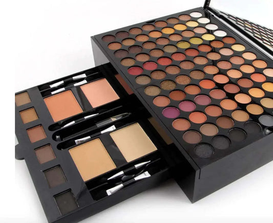 Ultimate Makeup Set with eyeshadows, contouring kits, and lipsticks.