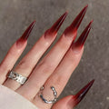 Foreign Trade Hot Selling Wearable Nail Sticker Elegant White Drop Shape Wine Red Gradient Fake Nail Patch Nails - vividbella