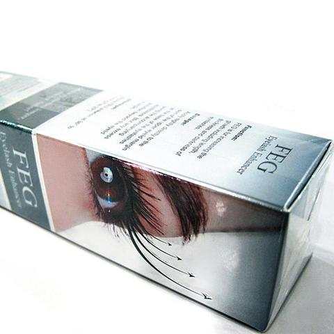 FEG Eyelash Enhancer packaging featuring eyelash application illustration.