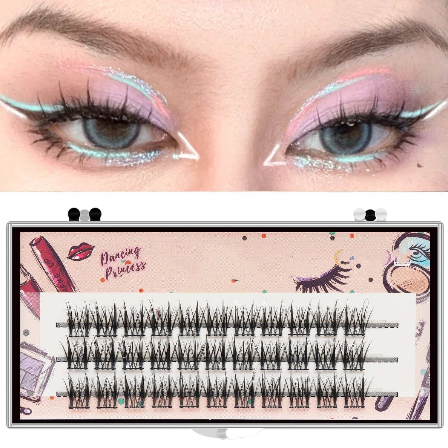 Self grafting eyelash kit in assorted lengths with playful design.