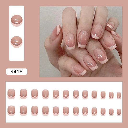 Oblique French Simple Wearing Manicure Finished Fake Nails - vividbella