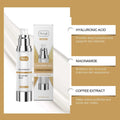 Eye Contour Serum with hyaluronic acid, niacinamide, and coffee extract in 30ml packaging.