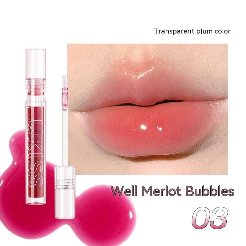 Uiss Star Frozen Crushed Ice Lip Oil in Merlot Bubble shade, moisturizing transparent lip gloss, enhances natural complexion.