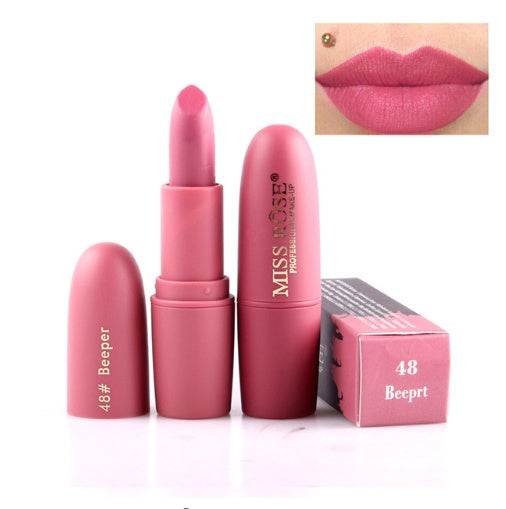 Matte moisturizing lipstick in shade 48 Beeper with packaging.