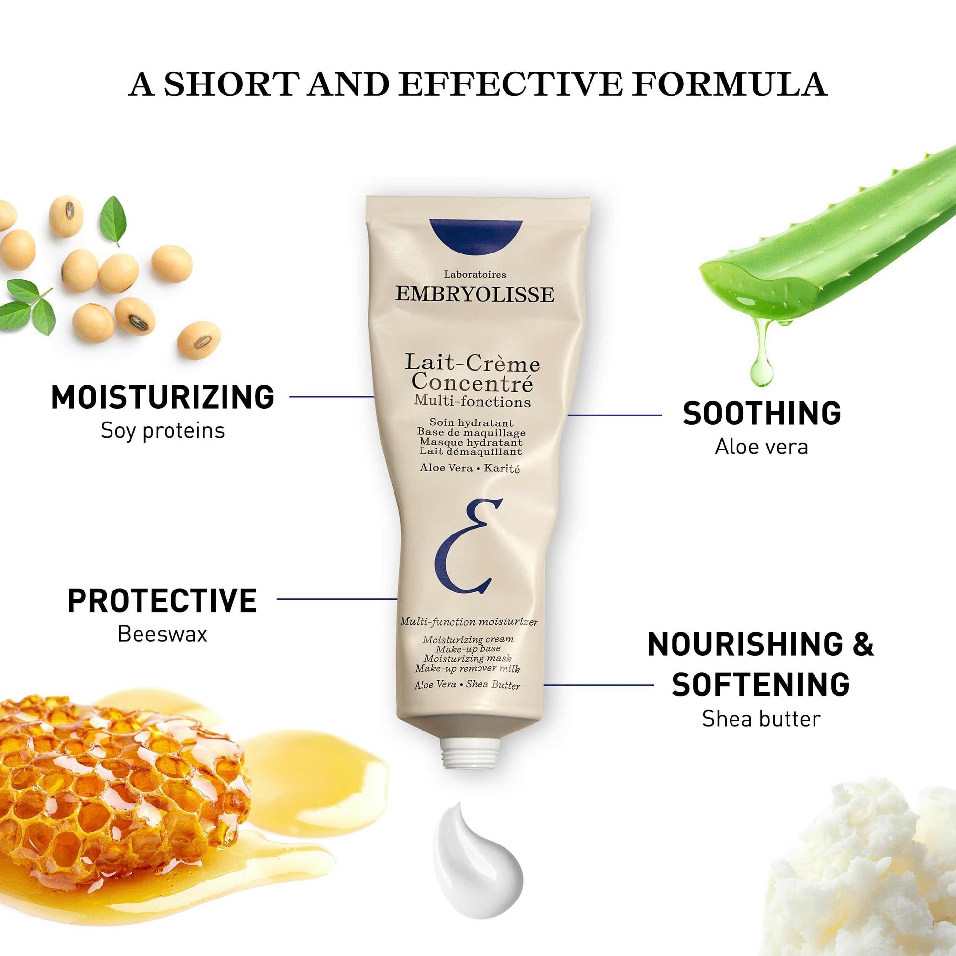 Embryolisse Lait-Crème Concentré moisturizer with soy proteins, aloe vera, beeswax, and shea butter.