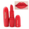 Matte red moisturizing lipstick with cap and lip color swatch - Vividbella