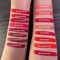 CHARMACY 16 Colors Waterproof Velvet Lipstick swatches on forearms showcasing vibrant, long-lasting matte shades.