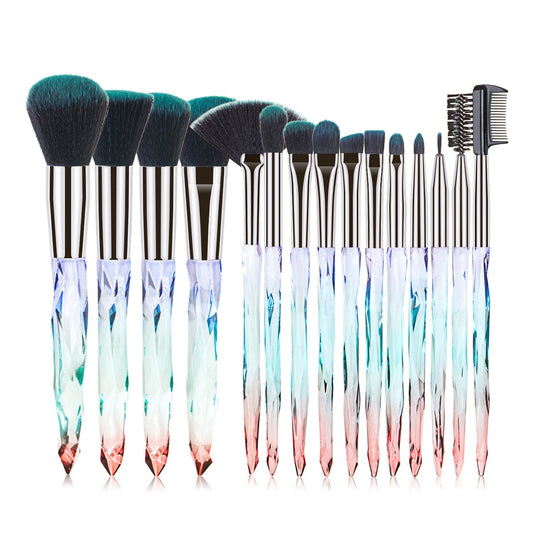 15 pcs makeup brushes set with high-quality fibers, plastic handles, and PVC packaging for precise application.