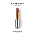 CHARMACY Nude Moist Luxury Lipstick with 8 natural colors, creamy texture, and shimmer finish.