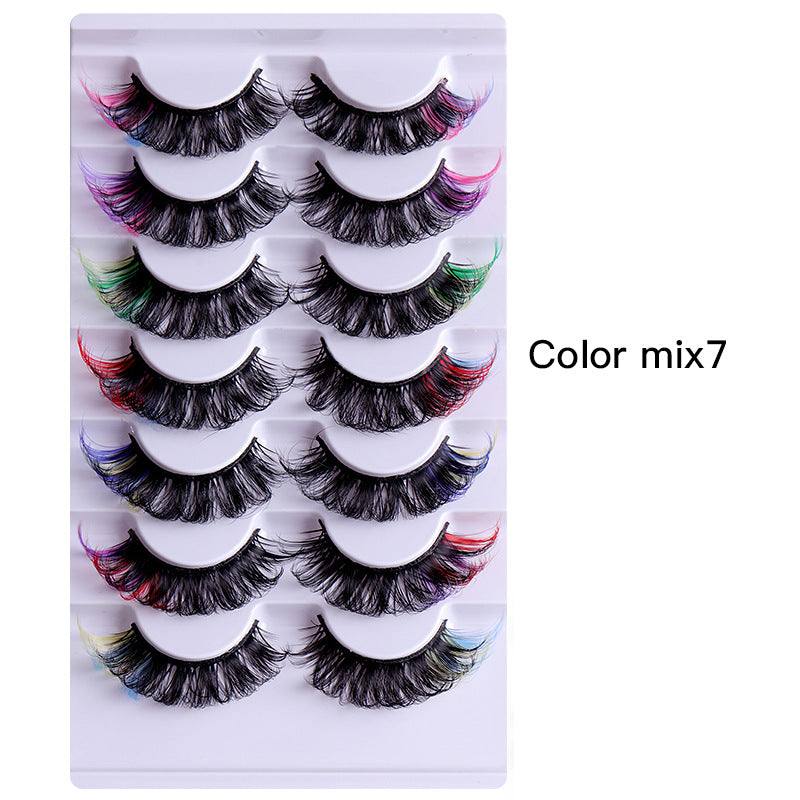 7 pairs of mixed color and volume fake eyelashes set.