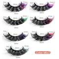 7 pairs of colorful volume fake eyelashes showcasing various vibrant hues.