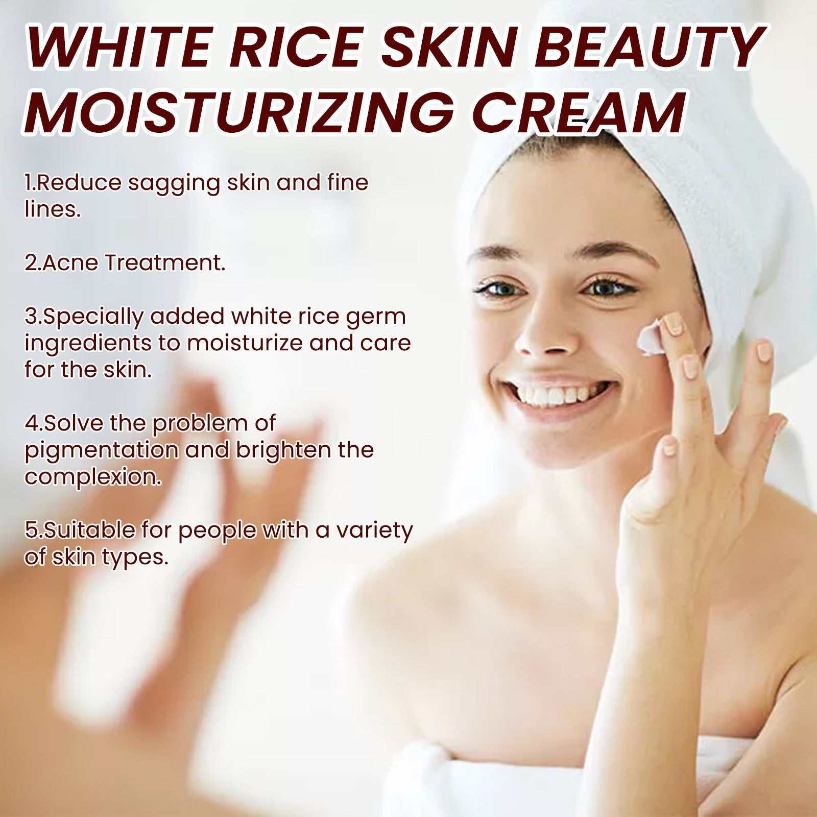 Rice anti-wrinkle facial cream for acne, melasma, pigmentation whitening; face lifting moisturizer, Korean cosmetics 30g.