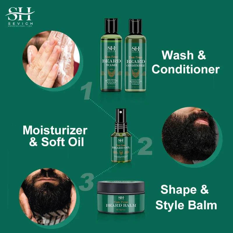 Beard Growth Oil for Men with Tea Tree, Moustache Conditioner, Beard Care Set - 4pcs- Vividbella