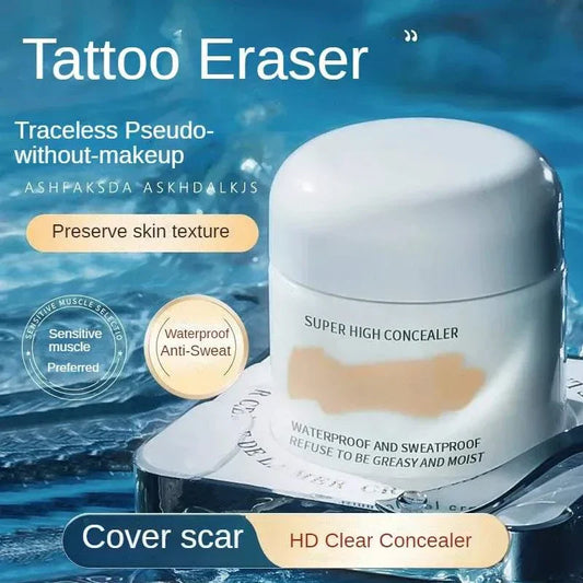 Waterproof full coverage concealer for tattoos and scars, natural finish foundation for all skin tones.