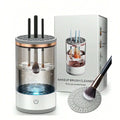 Electric makeup brush cleaner machine with cleansing brushes and packaging.