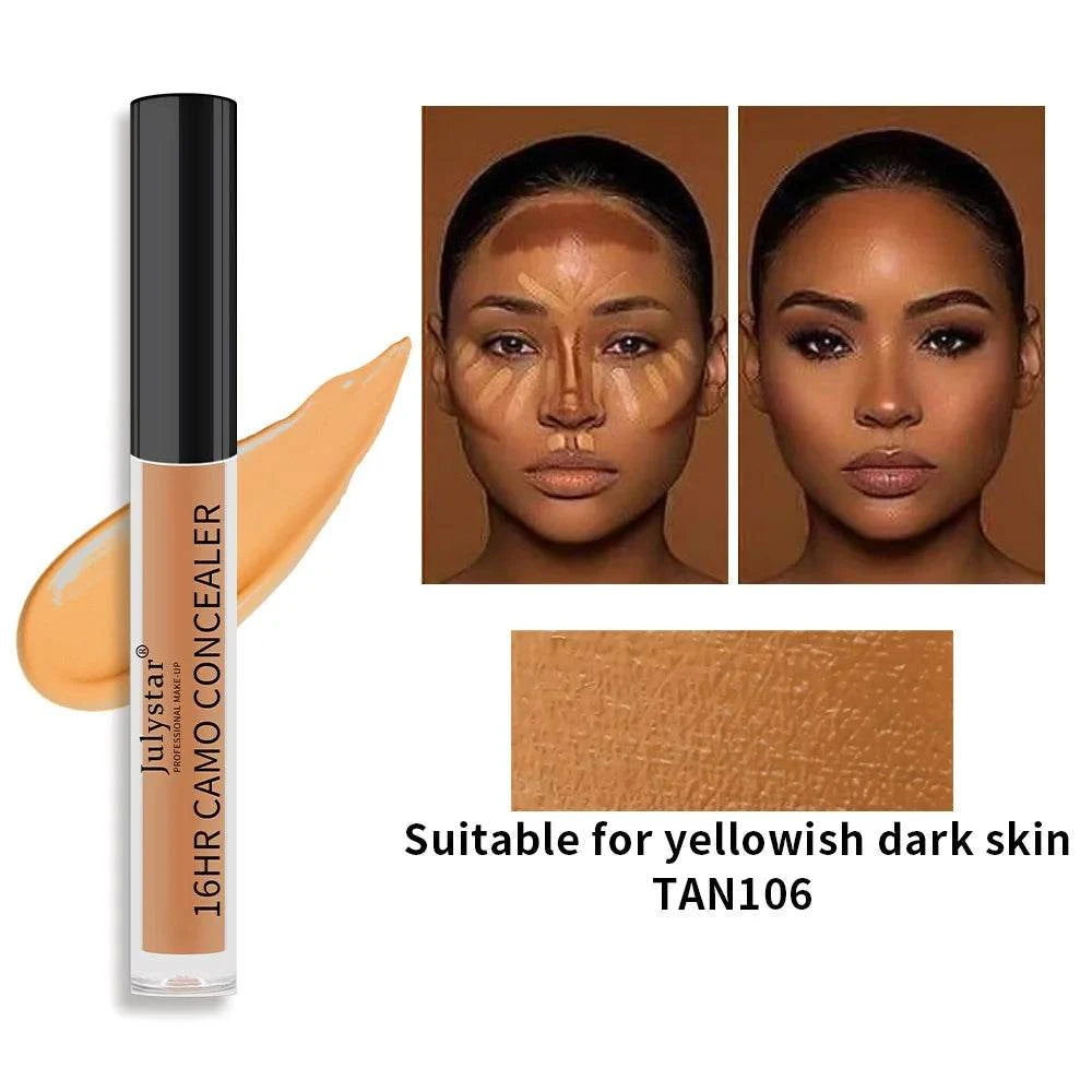 6 colors liquid concealer for dark circles and freckle coverage, moisturizing and oil control, before and after application.