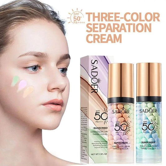 Face Makeup Primer Tri-colour Cream SPF50+ PA+++ for radiant, protected skin.