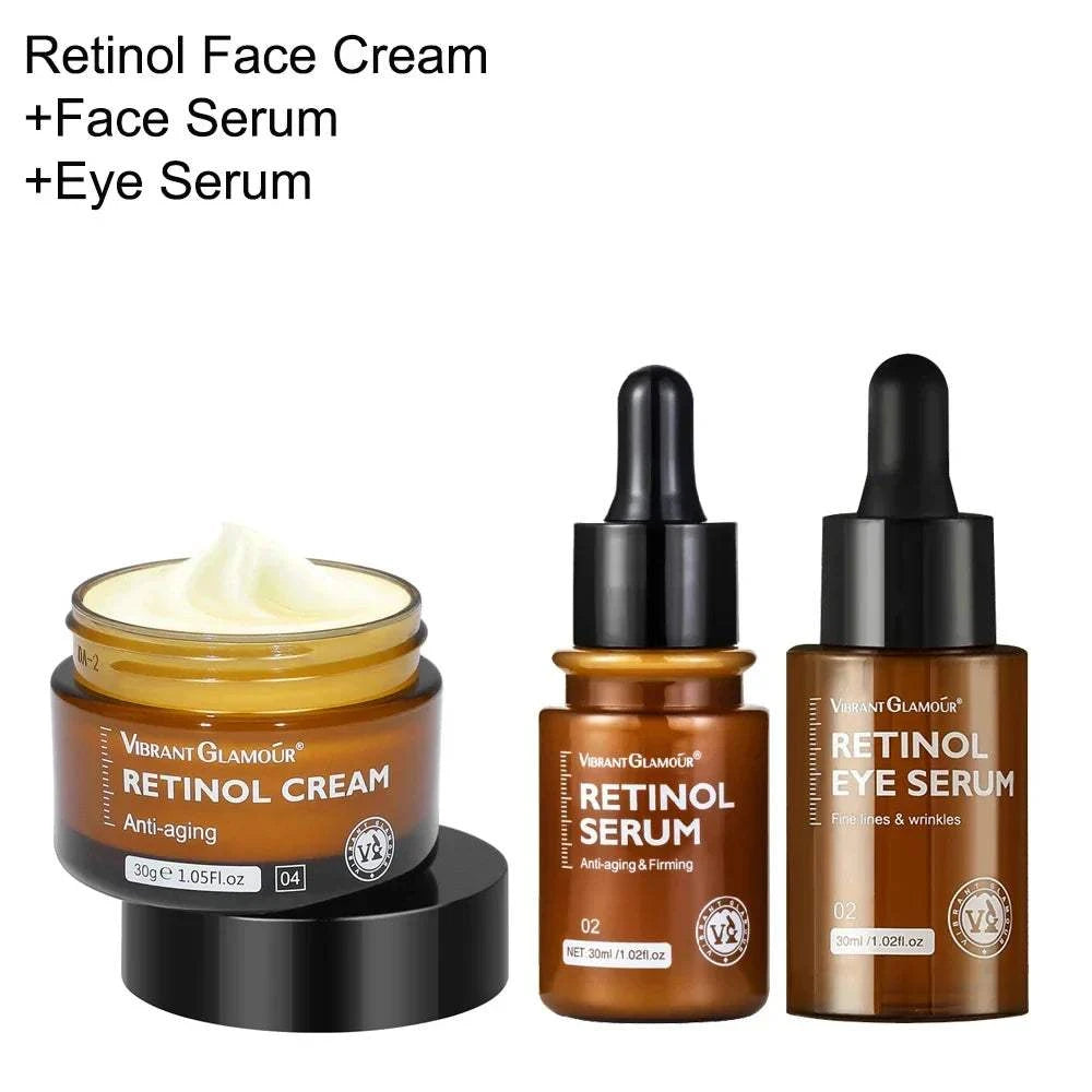 Retinol Face Cream+Facial Serum+Eye Serum Set Anti-Aging Remove Wrinkle Eye Bag Whitening Moisturizing Skin Lightening Cream - vividbella