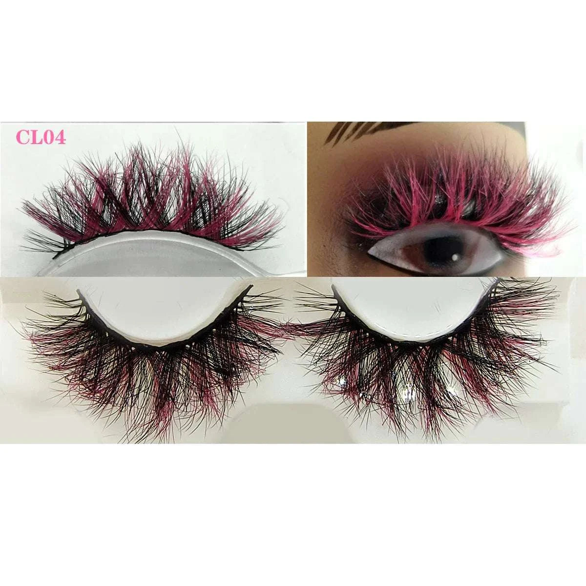 7 Pairs Color Volume Fake Eyelashes in pink and black, enhancing eye makeup with vibrant color and volume.