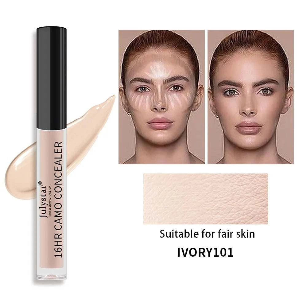 6 colors liquid concealer for dark circles and freckle coverage, moisturizing and oil control, before and after application.