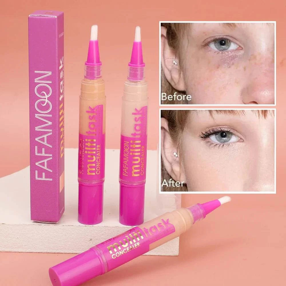 Liquid concealer pen for full coverage of dark circles, acne, pores; matte finish makeup.