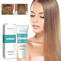 Silk & Gloss Hair Straightening Cream with packaging and model showcasing straight hair.