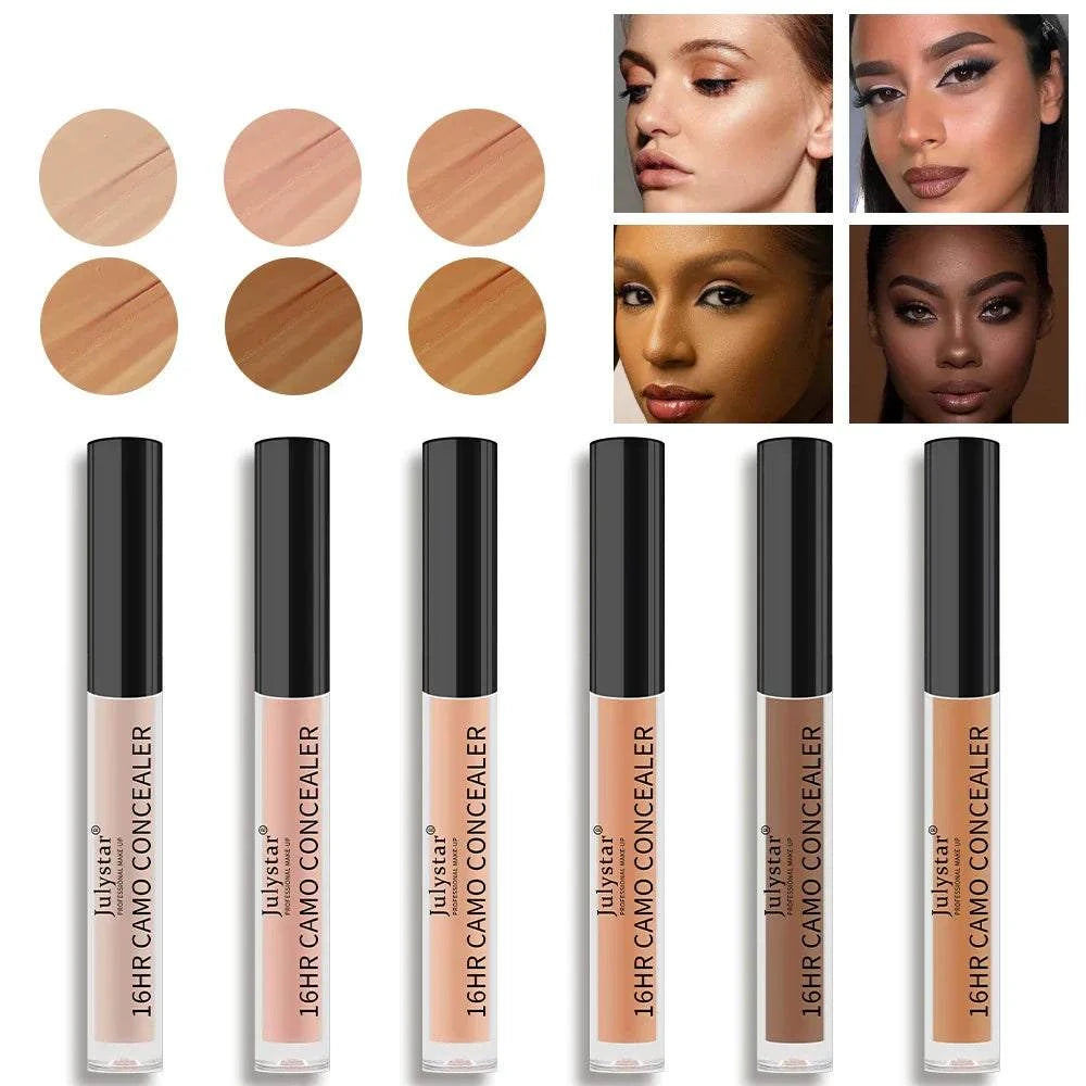 6-color full coverage concealer for dark circles and blemishes, suitable for all skin tones.