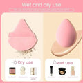 12/14 Piece Makeup Sponge Set with storage bottle, various pink cosmetic sponges on a light pink background.