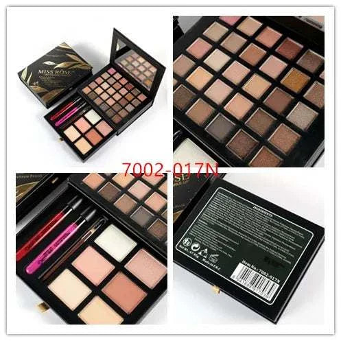 MISS ROSE Pearl/Matte Book Beauty Set with 30 eyeshadow colors, 4 blushes, 2 concealers, 2 lip glosses, and 1 eyebrow pencil.