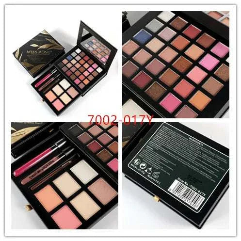 MISS ROSE Pearl/Matte Book Beauty Set with 30 eyeshadow colors, 4 blushes, 2 concealers, 2 lip glosses, and 1 eyebrow pencil.