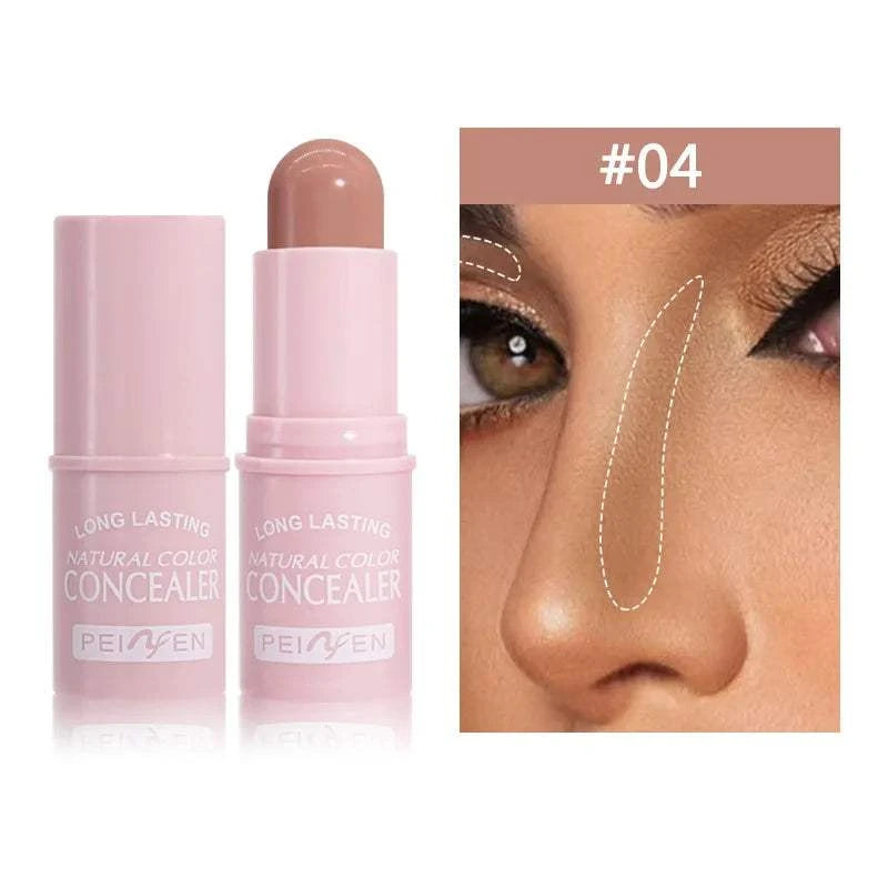 Cream contour stick for defining facial features, suitable for all skin types; portable design with twist mechanism.